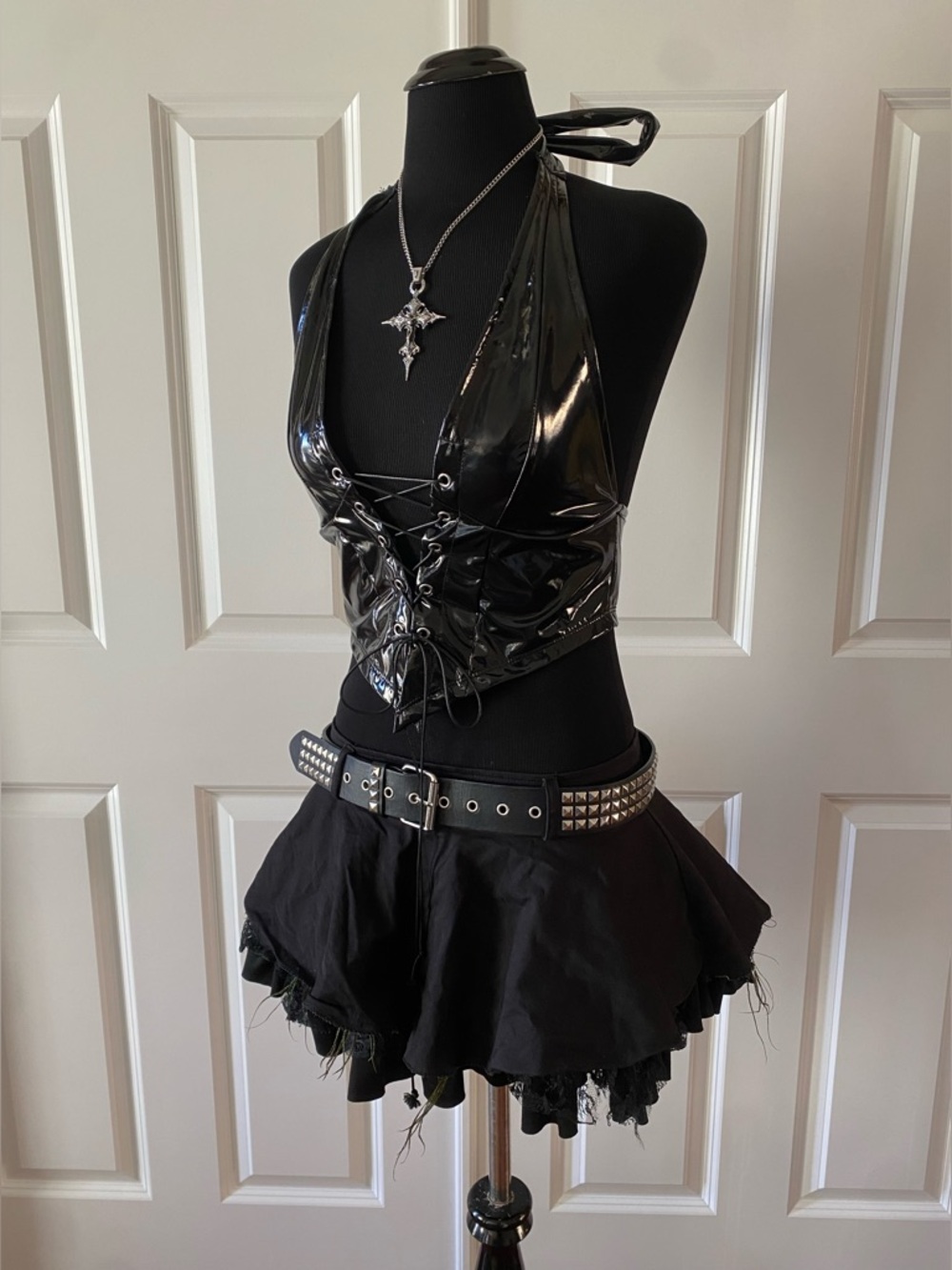Y2k Leg Avenue Peacock Black Micro Mini Skirt with Lace